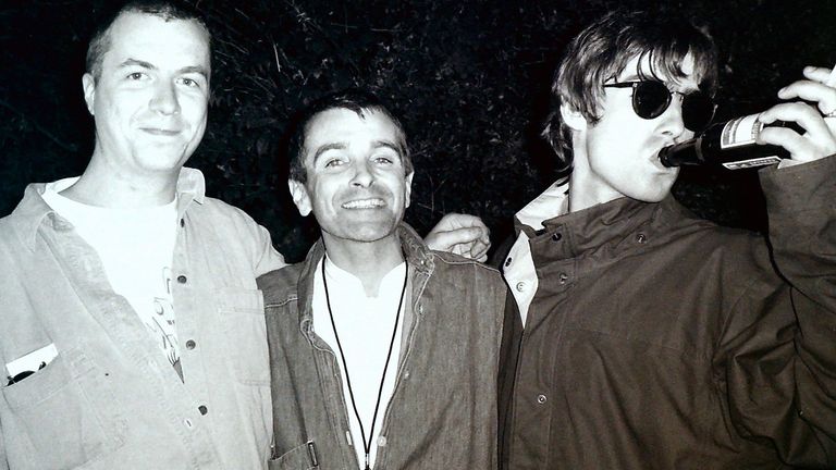 Producer Owen Morris, former Creation Records managing director Tim Abbot and Oasis frontman Liam Gallagher. Pic: RSYG Promotions