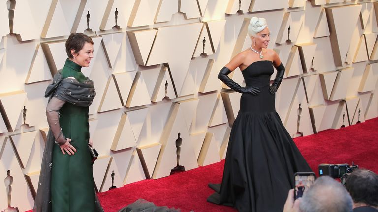 lady gaga and Olivia Colman attend the 91st Annual Academy Awards at Hollywood and Highland on February 24, 2019 in Hollywood, California.