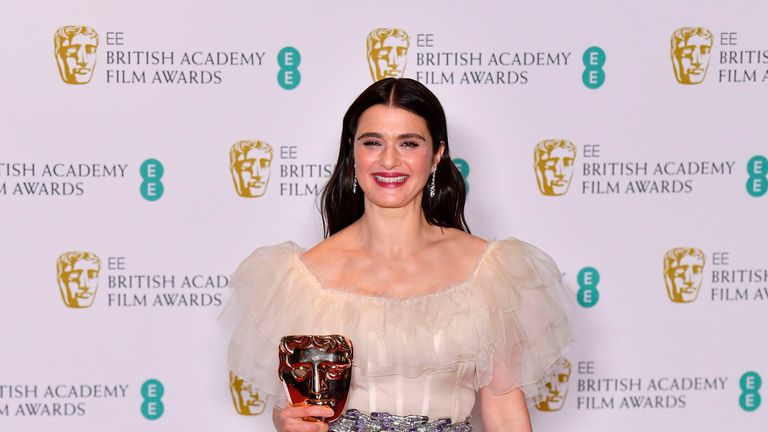 British actress Rachel Weisz poses with the award for a Supporting Actress for her work on the film &#39;The Favourite&#39; at the BAFTA British Academy Film Awards at the Royal Albert Hall in London on February 10, 2019. (Photo by Ben STANSALL / AFP) (Photo credit should read BEN STANSALL/AFP/Getty Images)
