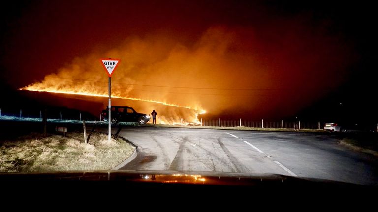 The blaze on Saddleworth Moor lights up the night sky Pic: John Eccles 