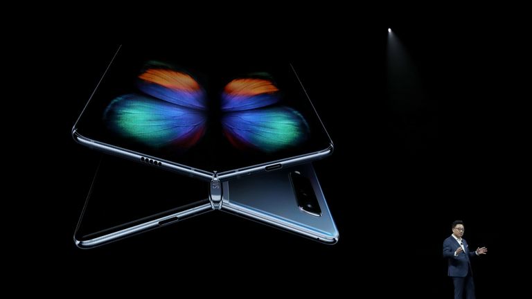 The new Samsung Galaxy Fold smartphone is unveiled in San Francisco