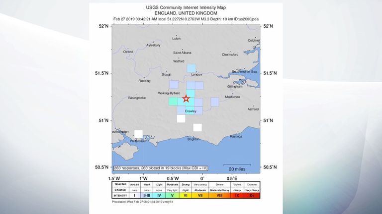 The earthquake was felt in varying degrees in nearby towns. Pic: USGS