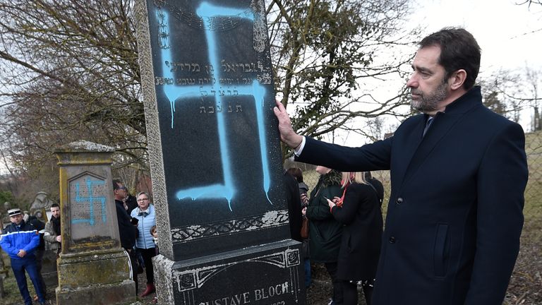 Swastikas were painted on about 90 gravestones