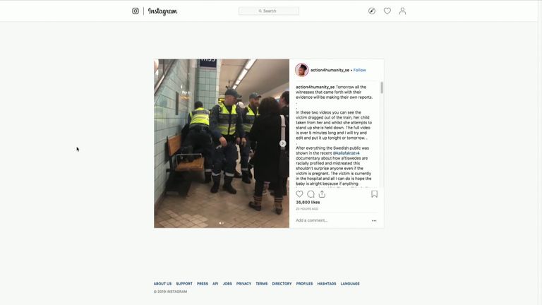 The woman was pinned to a bench after being removed from the train. Pic: Instagram