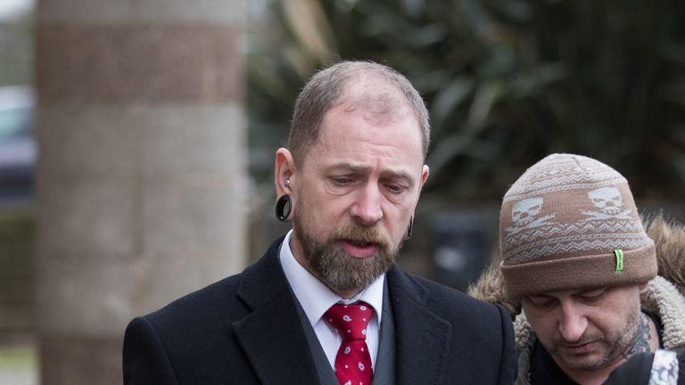 Brendan McCarthy, 50, (left) from Bushbury, Wolverhampton, who ran Dr Evil&#39;s Body Modification Emporium in Wolverhampton, leaves Wolverhampton Crown Court where he admitted causing grievous bodily harm to three customers by carrying out a tongue-splitting procedure and removing an ear and a nipple. PRESS ASSOCIATION Photo. Picture date: Tuesday February 12, 2019. McCarthy, changed his pleas to guilty on Tuesday after a two-year legal saga in which he unsuccessfully claimed the consent of his cus