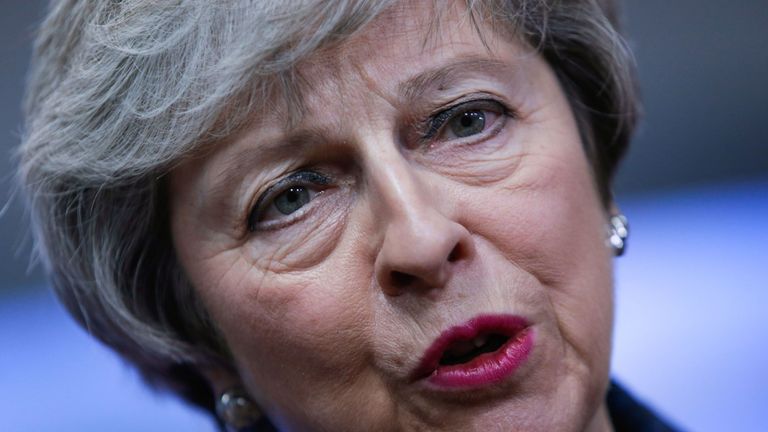 Theresa May speaks to the press after a meeting with the President of the European Council in Brussels