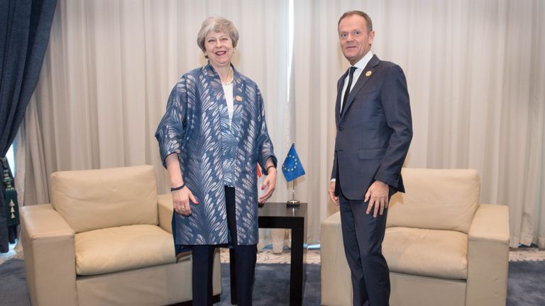 Theresa May meets with EU Council President Donald Tusk