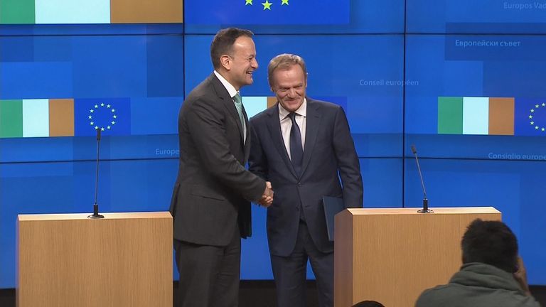 Donald Tusk and Leo Varadkar were speaking at a media conference in Brussels.