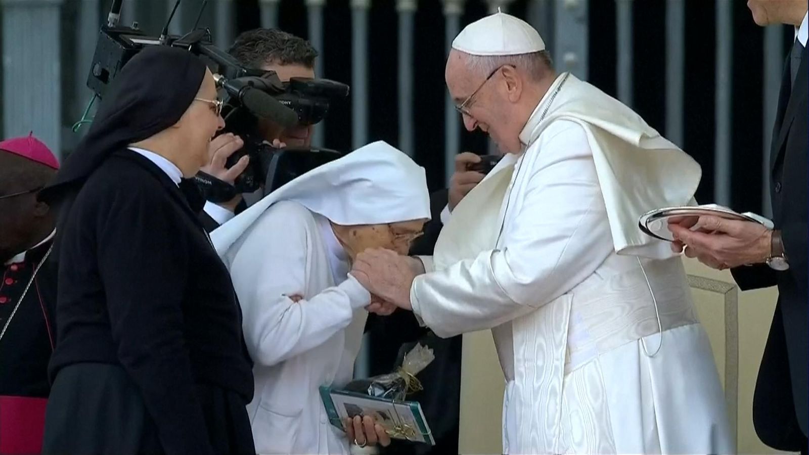 Pope accepting kisses from nuns at the Vatican World News Sky News