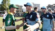 David Warner of Randwick-Petersham and Steve Smith of Sutherland xx during the Sydney Grade Cricket One Day match between Randwick-Petersham and Sutherland at Coogee Oval on November 10, 2018 in Sydney, Australia.