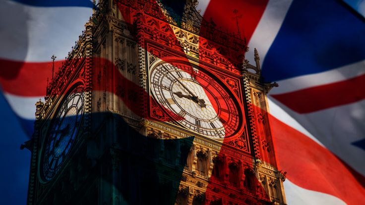 union jack flag and iconic Big Ben at the palace of Westminster, London - the UK prepares for new elections