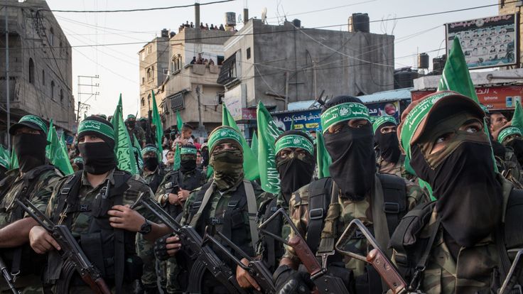 Palestinian Hamas militants during a military show in Gaza City, 