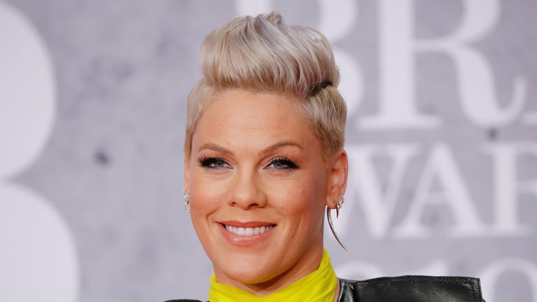 US singer-songwriter Pink poses on the red carpet on arrival for the BRIT Awards 2019 in London on February 20, 2019. (Photo by Tolga AKMEN / AFP) / RESTRICTED TO EDITORIAL USE  NO POSTERS  NO MERCHANDISE NO USE IN PUBLICATIONS DEVOTED TO ARTISTS        (Photo credit should read TOLGA AKMEN/AFP/Getty Images)
