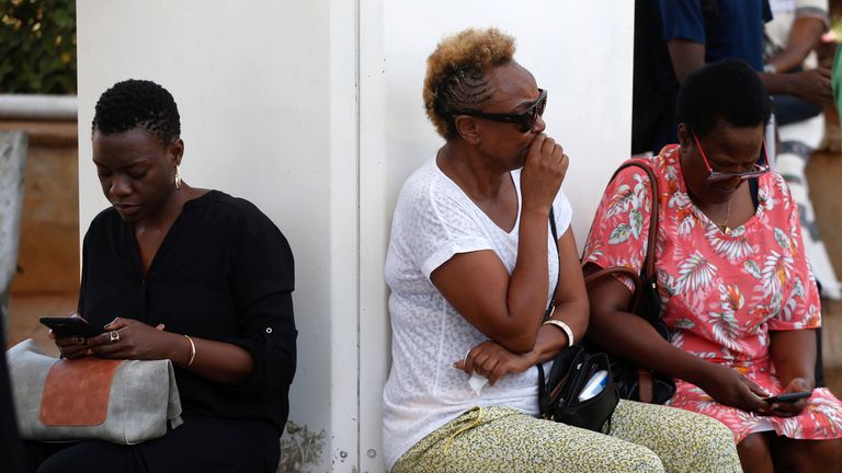 Relatives wait for information at Jomo Kenyatta International Airport in Nairobi, Kenya