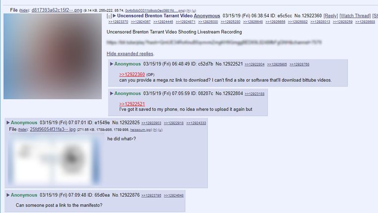 A screenshot of the discussion on 8chan