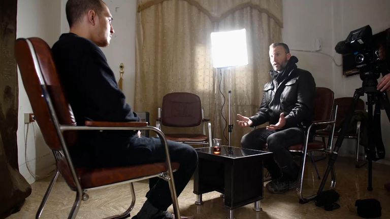 Yago Riedijk speaking to Sky News correspondent Alex Rossi in northeastern Syria