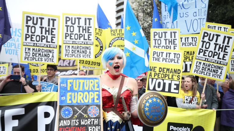 Anti-Brexit campaigners take part in the People&#39;s Vote march