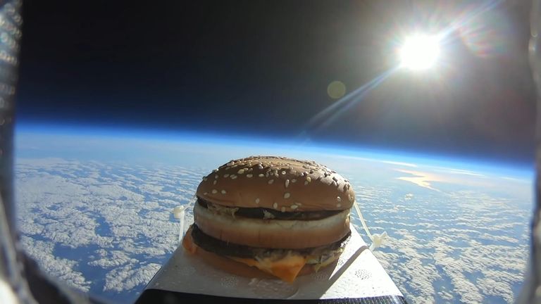Burger sent into space. Pic: YouTube/Killem