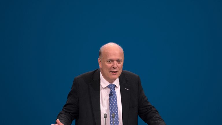 MANCHESTER, ENGLAND - OCTOBER 02: Transport Secretary, Chris Grayling, delivers a speech on day two of the Conservative Party Conference at Manchester Central on October 2, 2017 in Manchester, England. Chancellor Philip Hammond earlier announced an extra GBP 300m to improve rail and transport links in northern England as part of the Northern Powerhouse initiative. (Photo by Carl Court/Getty Images)
