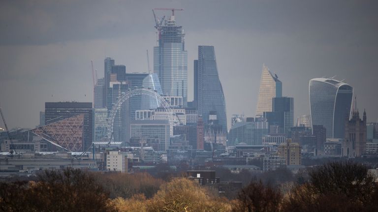  A general view of the London Skyline including the London Eye on February 19, 2019 in London, England