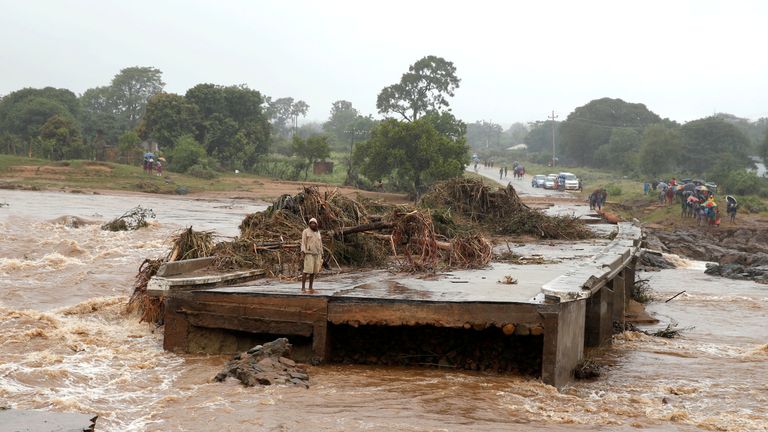 A washed away bridge along Umvumvu river following Cyclone Idai in Chimanimani, Zimbabwe 
