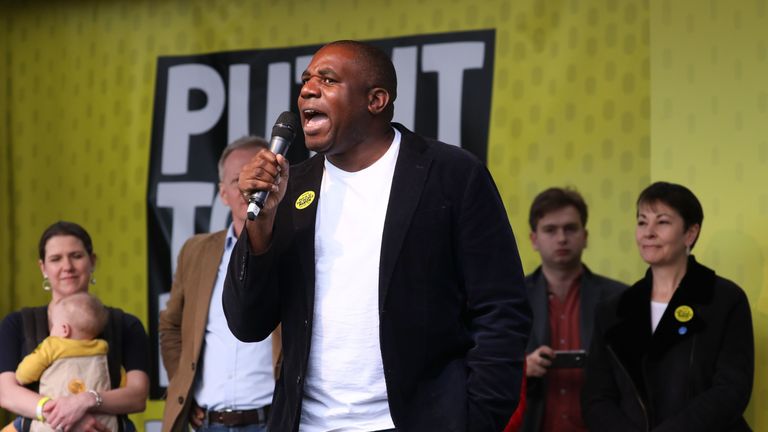 David Lammy addresses protesters at the People&#39;s Vote March