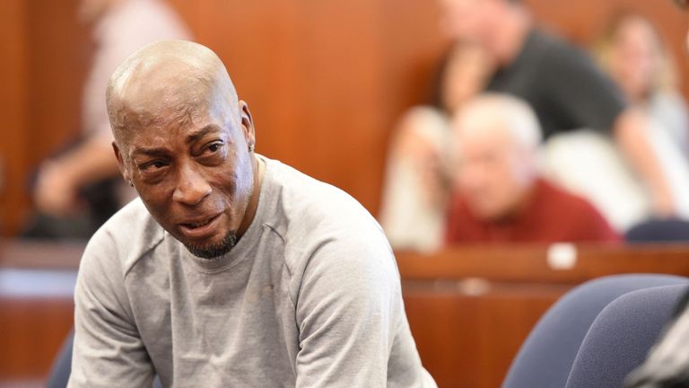 Plaintiff Dewayne Johnson reacts after hearing the verdict to his case against Monsanto at the Superior Court Of California in San Francisco, California, on August 10, 2018