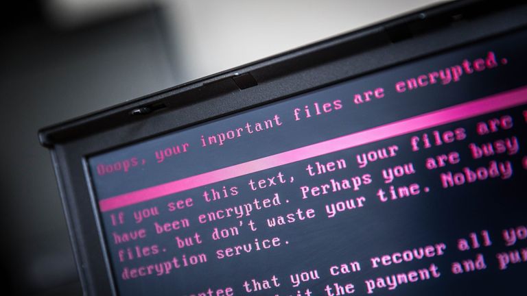 A laptop displays a message after being infected by a ransomware as part of a worldwide cyberattack on June 27, 2017 in Geldrop. The unprecedented global ransomware cyberattack has hit more than 200,000 victims in more than 150 countries, Europol executive director Rob Wainwright said May 14, 2017. Britain&#39;s state-run National Health Service was affected by the attack. / AFP PHOTO / ANP / Rob Engelaar / Netherlands OUT (Photo credit should read ROB ENGELAAR/AFP/Getty Images) 