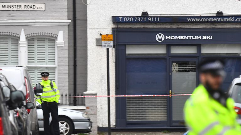 Police at the scene in Fulham, west London where a 29-year-old man was stabbed to death