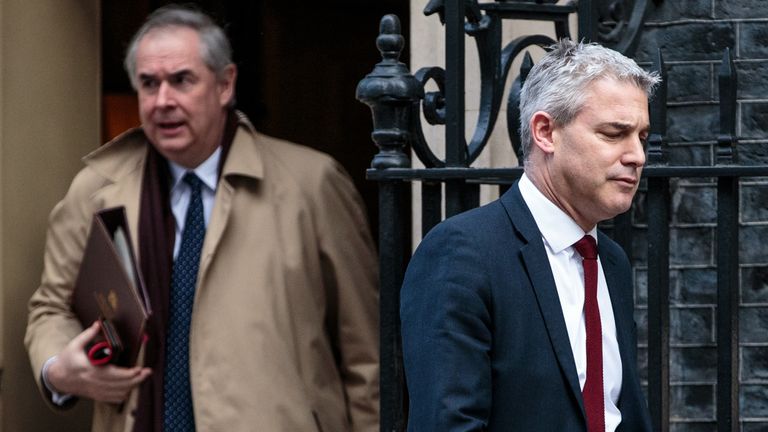 The Attorney General Geoffrey Cox, left, and the Brexit Secretary Stephen Barclay had 'difficult' talks with Michel Barnier on Tuesday