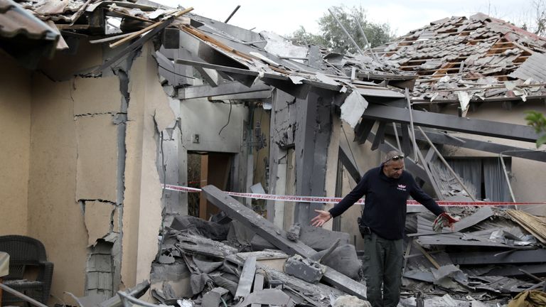 A house north of Tel Aviv was badly damaged by a rocket on Monday
