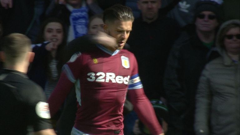 Aston Villa’s Jack Grealish attacked by spectator in derby at Birmingham City.