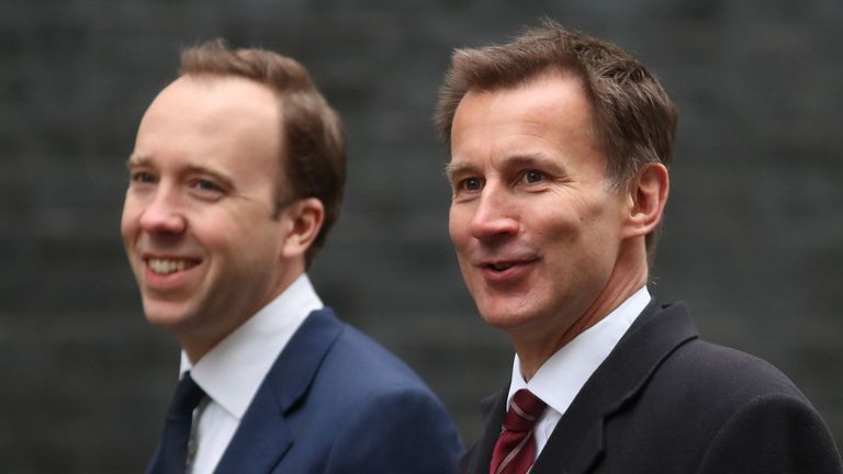 Health and Social Care Secretary Matt Hancock and  Foreign Secretary Jeremy Hunt arrive for Tuesday's cabinet meeting