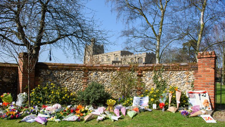 Flowers are delivered for the funeral of Keith Flint at St Mary's Church on March 29, 2019 in Braintree, England