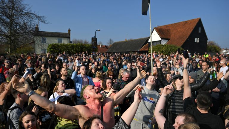 Fans of Keith Flint at the late singer's funeral at St Mary's Church in Bocking, Essex
