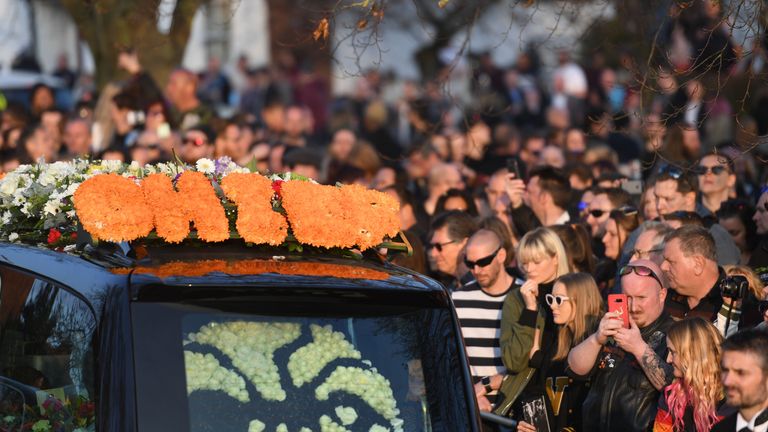 Fans of Keith Flint at the late singer's funeral at St Mary's Church in Bocking, Essex