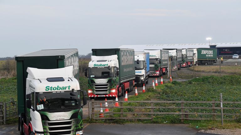 Lorries queue outside Manston Airport