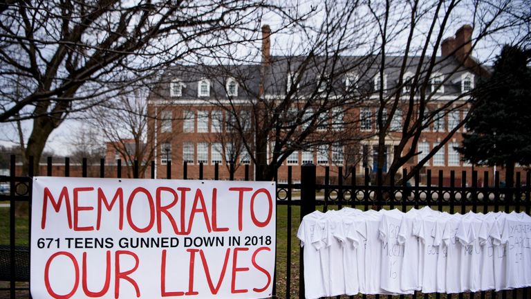 T-shirts mourn the teen victims of gun violence at a Maryland school