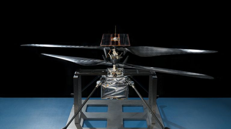 NASA's Mars Helicopter in a cleanroom at NASA's Jet Propulsion Laboratory in Pasadena, California