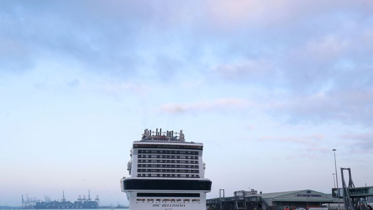 The MSC Bellissima, the largest cruise ship to be christened in the UK, arrives into berth 101 at City Cruise Terminal in Southampton for it&#39;s naming ceremony
