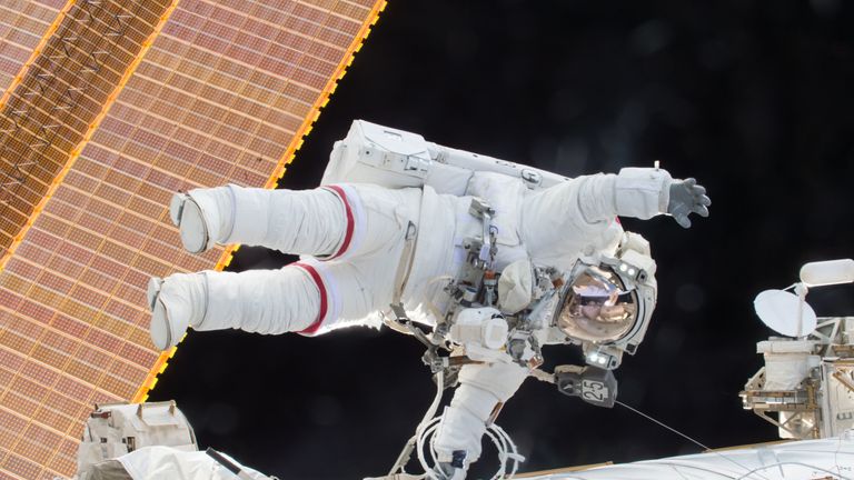 A NASA handout of astronaut Scott Kelly floating during a spacewalk in 2015