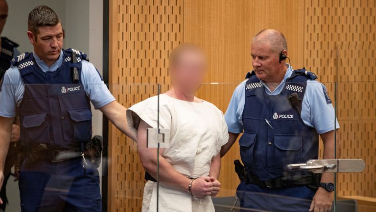 Brenton Tarrant, charged for murder in relation to the mosque attacks, is seen in the dock during his appearance in the Christchurch District Court, New Zealand March 16, 2019. 