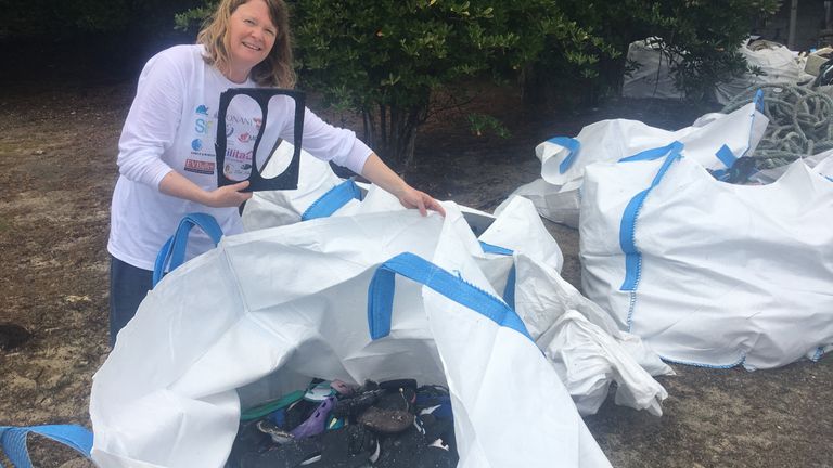 Flip flops washed up on Aldabra filled several bags