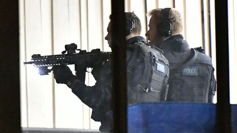 Armed police officers inside London Central Mosque