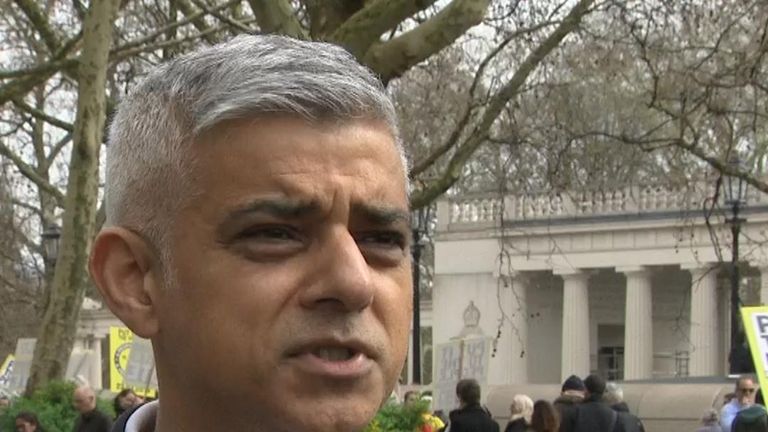 Sadiq Khan comes out to protest about the handling of Brexit on a march in Central London