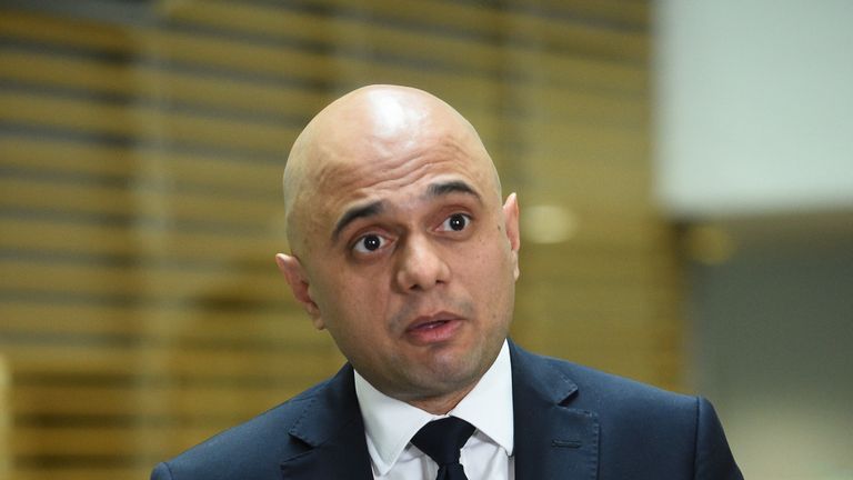 Sajid Javid at the Home Office after he met with chief constables to discuss violent crime