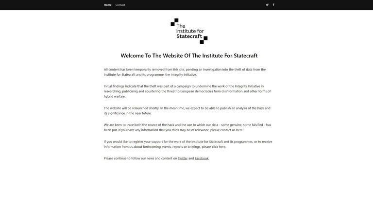 The Institute For Statecraft&#39;s website landing page after being targeted