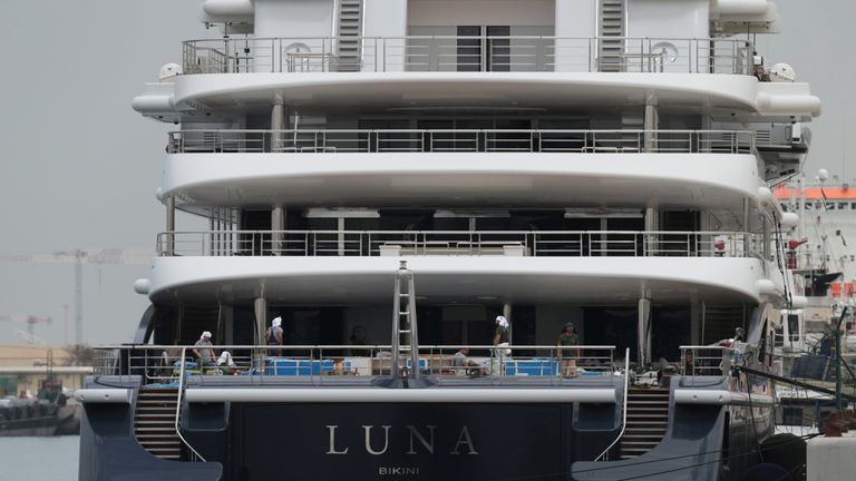 Superyacht Luna owned by Russian billionaire Farkad Akhmedov is docked at Port Rashid in Dubai