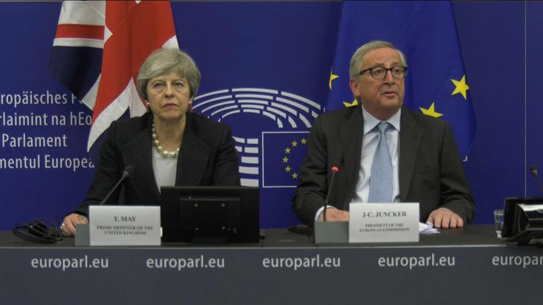 Theresa May and Jean-Claude Juncker in Strasbourg