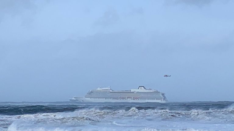 Viking Sky near the west coast of Norway where it was able to anchor